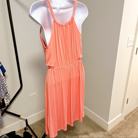 LOFT // Soft Halter Peach Coral Midi Dress - Picture 4 of 6